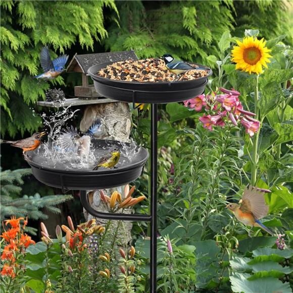 Freestanding Birdbaths Bowl Outdoor, Standing Garden Bird Bath Bird Feeder - Picture 2 of 7
